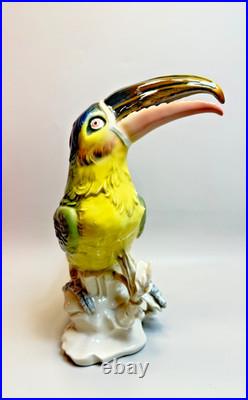 Antique Karl Ens Porcelain Figurine Colourful Toucan Bird On Branches large 11'