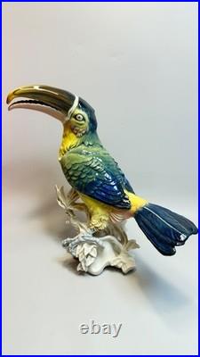 Antique Karl Ens Porcelain Figurine Colourful Toucan Bird On Branches large 11'