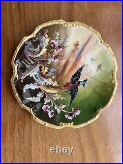 Antique Large Limoges France Handpainted Bird Charger Plate