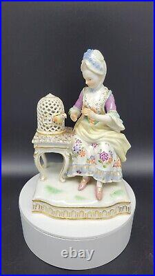 Antique Meissen Porcelain Figure Lady withBird Cage, Germany