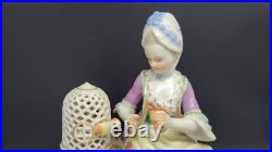 Antique Meissen Porcelain Figure Lady withBird Cage, Germany