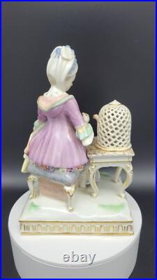 Antique Meissen Porcelain Figure Lady withBird Cage, Germany