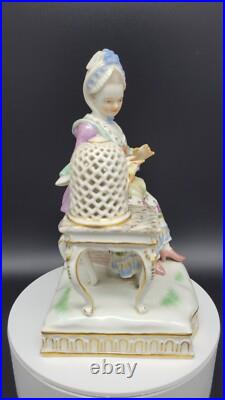 Antique Meissen Porcelain Figure Lady withBird Cage, Germany