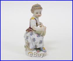 Antique Meissen Porcelain Figurine Statue Little Girl with Bird's Nest