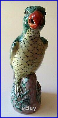 Antique Multi-Color Porcelain Pottery PARROT Statue Made in China