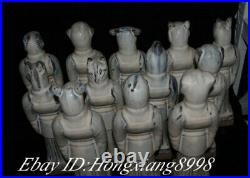 Antique Old China Dynasty Tang Jun Porcelain Fengshui Zodiac People Statue Set