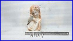 Antique Old Fine Porcelain Lady With Bird Statue Figure Bust MP