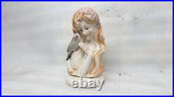Antique Old Fine Porcelain Lady With Bird Statue Figure Bust MP