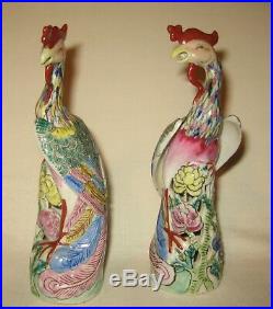 Antique Pair Chinese Porcelain Phoenix Bird Statues
