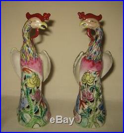 Antique Pair Chinese Porcelain Phoenix Bird Statues
