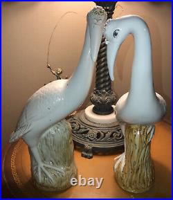 Antique Pair of 16 Tall Porcelain Herons