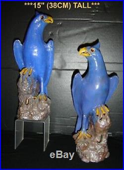 Antique Pair of Superb Large 19th Cent. Chinese Porcelain Blue Phoenix Parrots