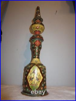 Antique Persian Enamelware Brass Qajar Hookah Porcelain Floral Bird Hand-Painted