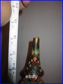 Antique Persian Enamelware Brass Qajar Hookah Porcelain Floral Bird Hand-Painted