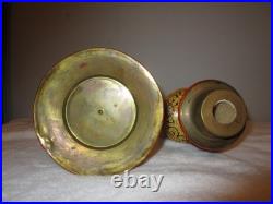 Antique Persian Enamelware Brass Qajar Hookah Porcelain Floral Bird Hand-Painted