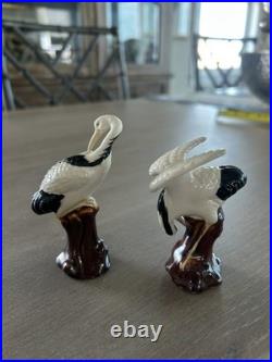 Antique Porcelain little Pair of Figurines Birds Chinese Cranes Marked Bottom