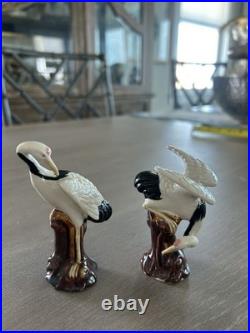 Antique Porcelain little Pair of Figurines Birds Chinese Cranes Marked Bottom