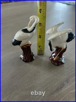 Antique Porcelain little Pair of Figurines Birds Chinese Cranes Marked Bottom