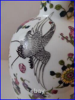 Antique Qianlong Porcelain flower bird Longevity Crane Bottle Vase