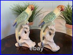 Antique Rare Hand Painted Chinese Porcelain Parrot Parakeet Figurine Pair 6.5