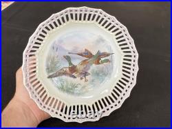 Antique Reticulated Lace Edge Porcelain Pastel Yellow Pink Mallard Duck Pheasant