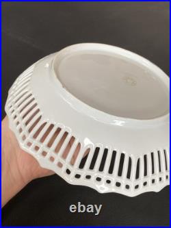 Antique Reticulated Lace Edge Porcelain Pastel Yellow Pink Mallard Duck Pheasant