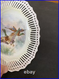 Antique Reticulated Lace Edge Porcelain Pastel Yellow Pink Mallard Duck Pheasant