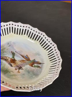 Antique Reticulated Lace Edge Porcelain Pastel Yellow Pink Mallard Duck Pheasant