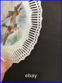 Antique Reticulated Lace Edge Porcelain Pastel Yellow Pink Mallard Duck Pheasant