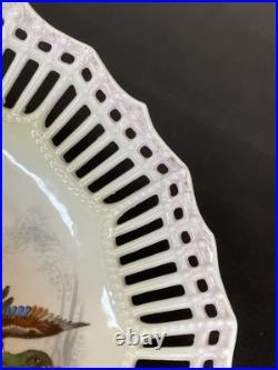 Antique Reticulated Lace Edge Porcelain Pastel Yellow Pink Mallard Duck Pheasant