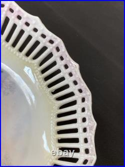 Antique Reticulated Lace Edge Porcelain Pastel Yellow Pink Mallard Duck Pheasant