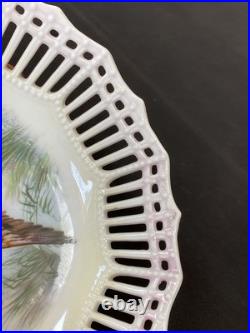 Antique Reticulated Lace Edge Porcelain Pastel Yellow Pink Mallard Duck Pheasant