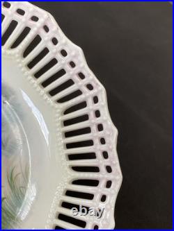 Antique Reticulated Lace Edge Porcelain Pastel Yellow Pink Mallard Duck Pheasant