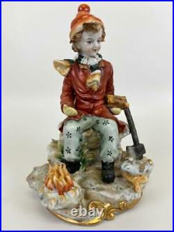 Antique Richard Klemm Dresden Boy Fire Wood Log Birds Porcelain Figurine Statue