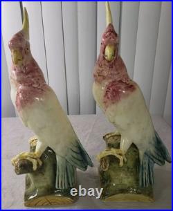 Antique Royal Dux Cockatoo Figurines Pair Vintage Bohemia Porcelain