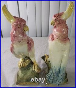 Antique Royal Dux Cockatoo Figurines Pair Vintage Bohemia Porcelain