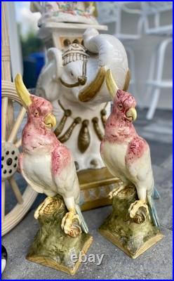 Antique Royal Dux Cockatoo Figurines Pair Vintage Bohemia Porcelain