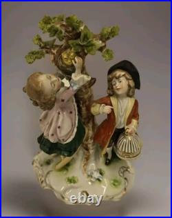 Antique Schiebe-Alsbach Thuringia Porcelain Children Bird Catcher Group Figurine