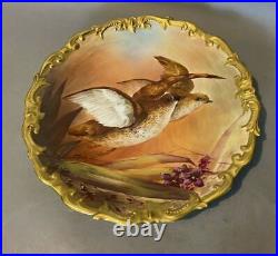 Antique Victorian Limoge Porcelain Hand Painted 12 Charger Plaque With Birds