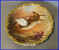 Antique Victorian Limoge Porcelain Hand Painted 12 Charger Plaque With Birds