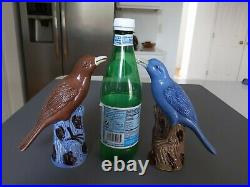 Antique Vintage Chinese Big Pair Of Blue And Brown Birds 7.5 Perfect