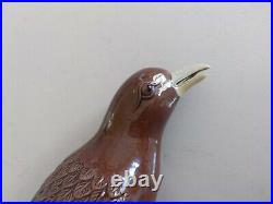 Antique Vintage Chinese Big Pair Of Blue And Brown Birds 7.5 Perfect