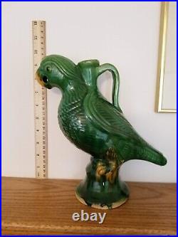 Antique Vintage Chinese TANG Style Majolica Parrot Candle Holder