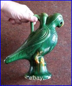 Antique Vintage Chinese TANG Style Majolica Parrot Candle Holder