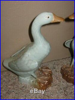 Antique Vintage Pair- White Chinese Porcelain Celadon Duck Goose Bird Figurines