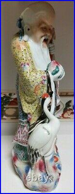 Antique chinese porcelain Shoulau and crane statue, late Republic of China