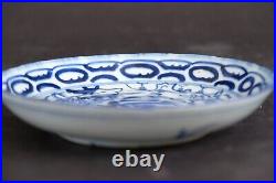 Antique chinese porcelain bird and landscape dish, Qing