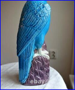 Antique chinese turquoise blue violet porcelaine cockatoo parrot bird figurine