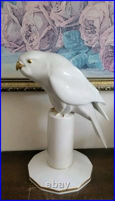 Art Deco Hutschenreuther Germany Porcelain Sittich Bird Figurine White Gold 10