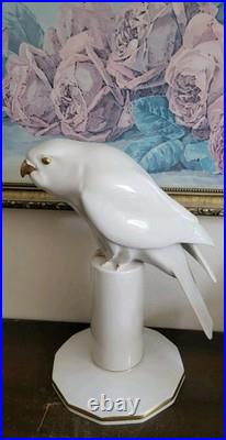 Art Deco Hutschenreuther Germany Porcelain Sittich Bird Figurine White Gold 10